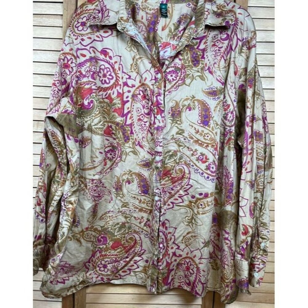 Lauren by Ralph Lauren Women's Button up Blouse‎ SZ 3XL Jeweltones/CHARITY SALE